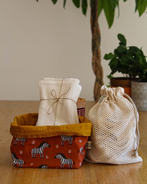 Lot de lingettes lavables avec trousse de toilette et filet de lavage