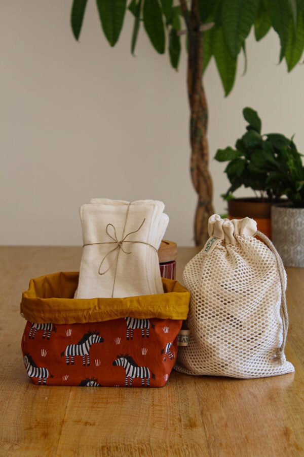 Lot de lingettes lavables avec trousse de toilette et filet de lavage