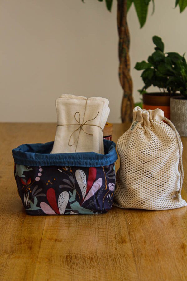 Lot de lingettes lavables avec trousse de toilette et filet de lavage