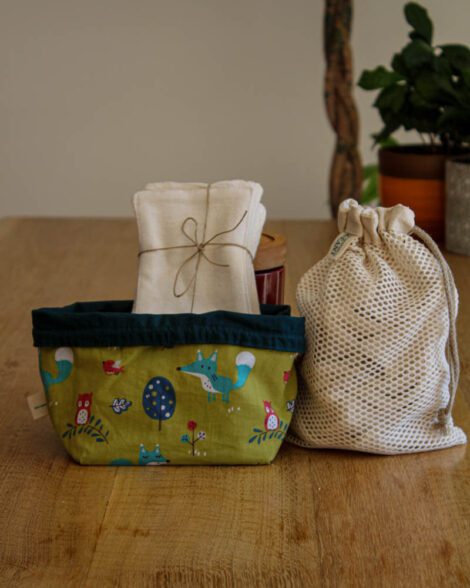 Lot de lingettes lavables avec trousse de toilette et filet de lavage