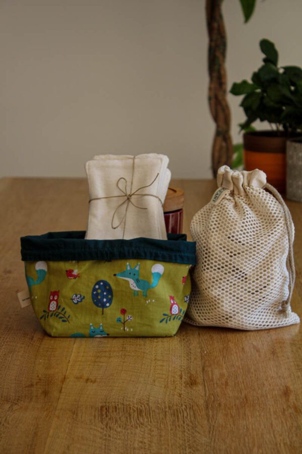 Lot de lingettes lavables avec trousse de toilette et filet de lavage